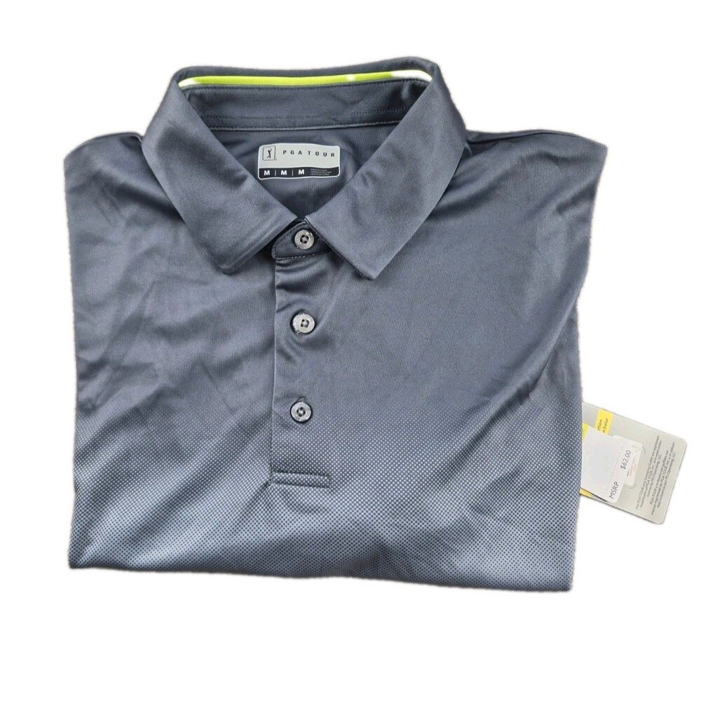 NWT PGA Tour Polo Shirt Men Sz Medium Gray Polyester Short Sleeve Performance